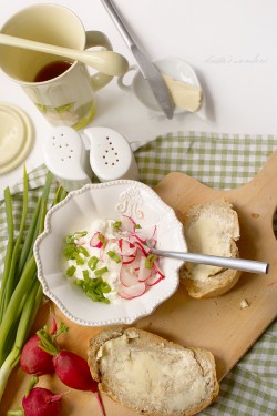 Cream cheese with radishes and spring onion